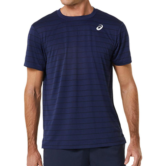 Men`s Court Stripe Short Sleeve Tennis Top ASICS S Navy
