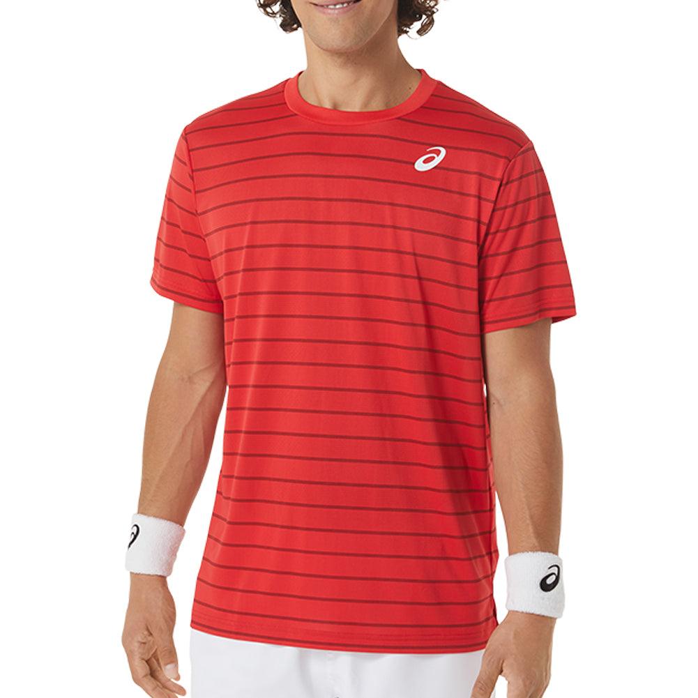Men`s Court Stripe Short Sleeve Tennis Top ASICS S Red