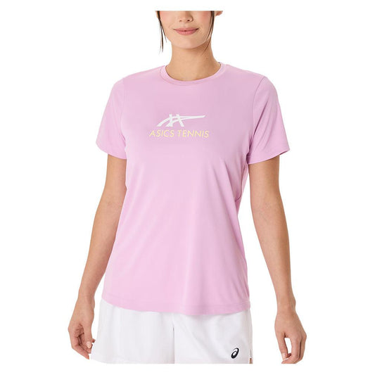 Women`s Court Graphic Tennis Tee Light Ube and Brilliant White ASICS XS Light Ube and Brilliant White