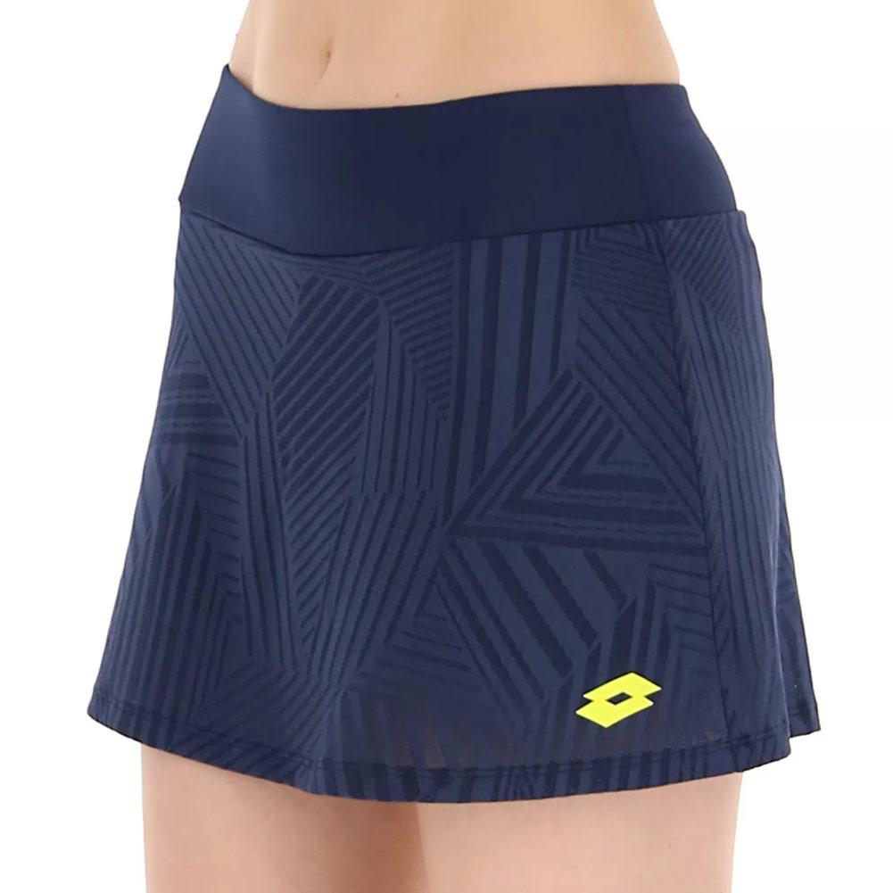 Women's Superrapida V Pickleball Skort Dark Denim and Acid Yellow Pickleball Apparel LOTTO M