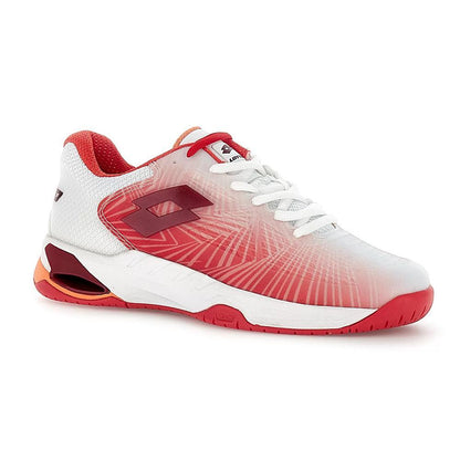 Women's Mirage 100 2nd Speed Tennis Shoes All White and Grenadine Red Womens Shoes LOTTO