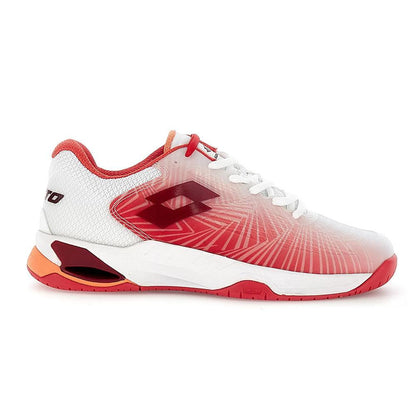 Women's Mirage 100 2nd Speed Tennis Shoes All White and Grenadine Red Womens Shoes LOTTO