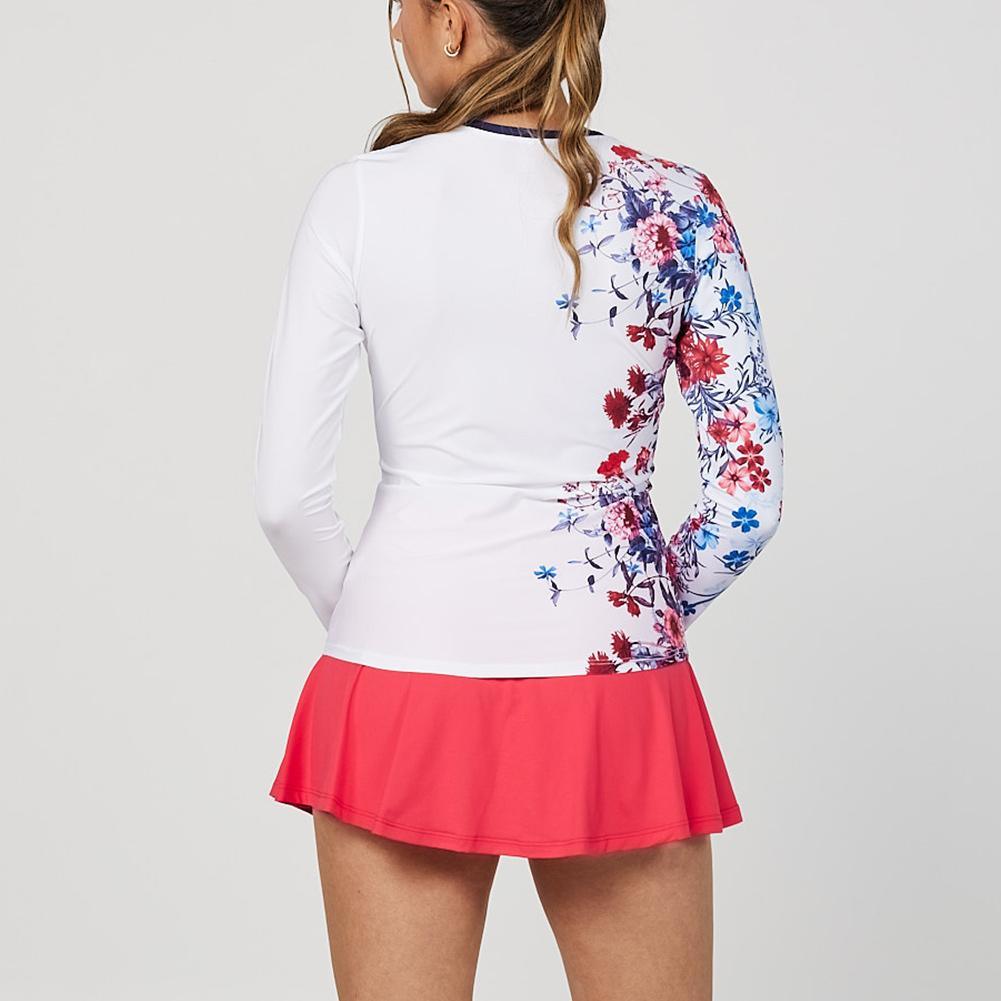 Womens Wild Flowers Long Sleeve Tennis Top White and Ode Womens Apparel SOFIBELLA S