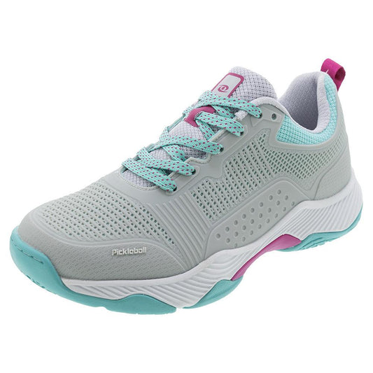 Women`s Fresh Shot Miami Pickleball Shoes Grey and Turquoise Womens Shoes ACACIA 6 White