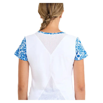 Women`s Short Sleeve Tennis Top White and Sandra Tiles SOFIBELLA