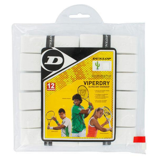 Viperdry White 12 Pack Ultra Dry Tennis Overgrip Grips DUNLOP White
