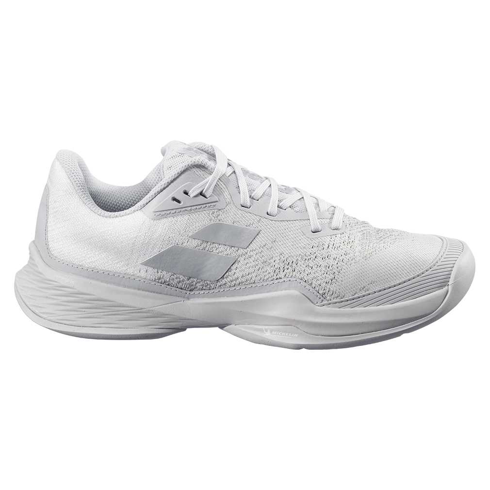 Women`s Jet Mach 3 Tennis Shoes White and Grey BABOLAT