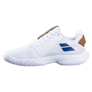 Women`s Jet Tere 2 Wimbledon Tennis Shoes White and Blue Navy BABOLAT