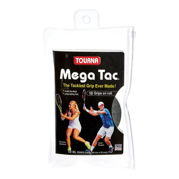Mega Tac 10 Pack Tennis Overgrip Grips TOURNA Black