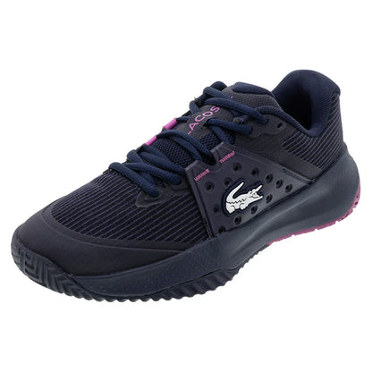 Women`s Power Serve Tennis Shoes Navy and Pink LACOSTE 5 ROYAL
