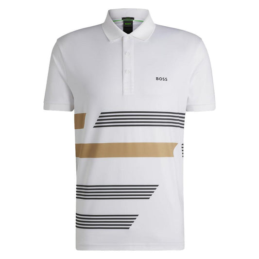 Men`s Paddy Tape Print Tennis Polo HUGO BOSS S White