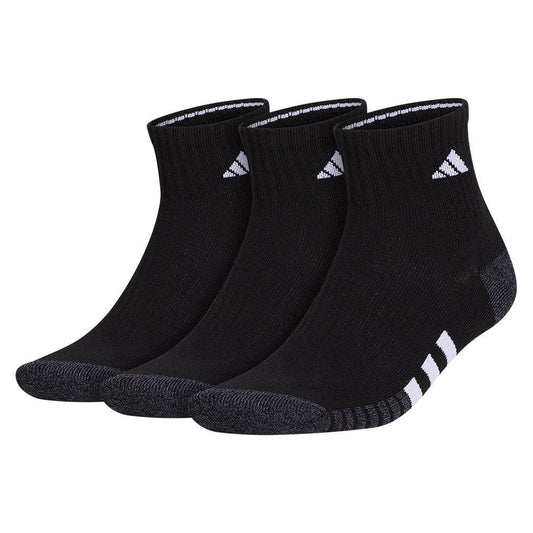 Men`s Cushioned 3.0 3 Pack Quarter Tennis Socks Black and White SOCKS ADIDAS Black L