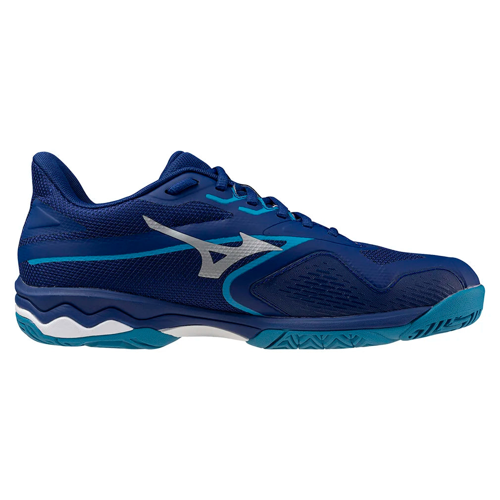 Men`s Wave Exceed Light 2 Tennis Shoes Bellwether Blue and White MIZUNO