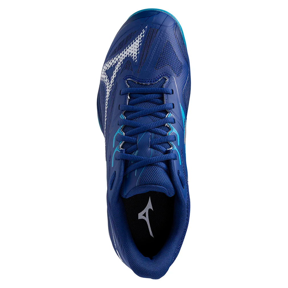 Men`s Wave Exceed Light 2 Tennis Shoes Bellwether Blue and White MIZUNO
