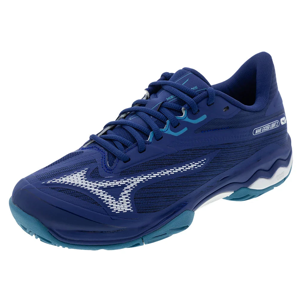 Men`s Wave Exceed Light 2 Tennis Shoes Bellwether Blue and White MIZUNO 7 Blue