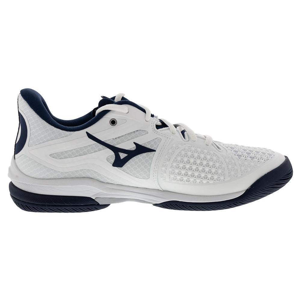 Men's Wave Exceed Tour 6 AC Tennis Shoes White and Dress Blue Tournament Gear MIZUNO