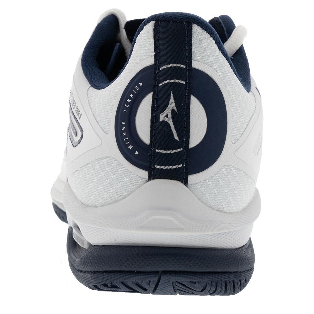 Men's Wave Exceed Tour 6 AC Tennis Shoes White and Dress Blue Tournament Gear MIZUNO