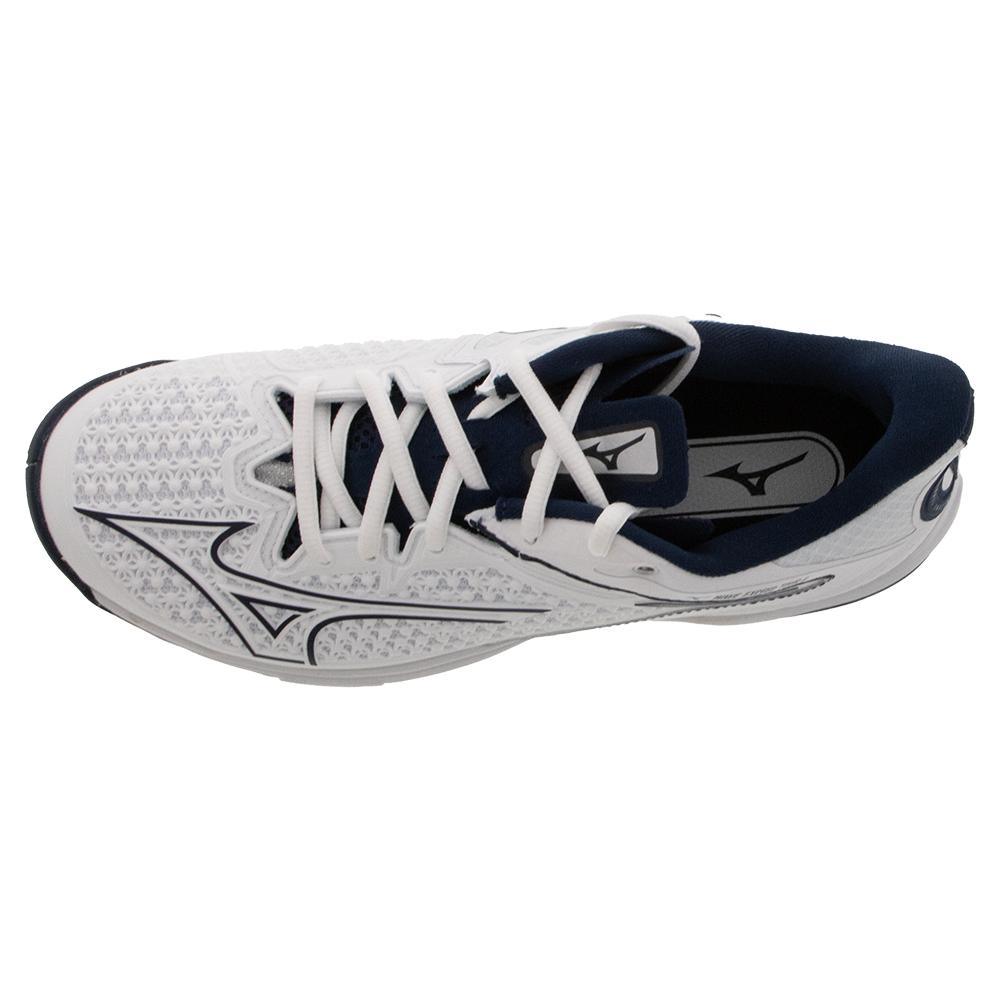 Men's Wave Exceed Tour 6 AC Tennis Shoes White and Dress Blue Tournament Gear MIZUNO