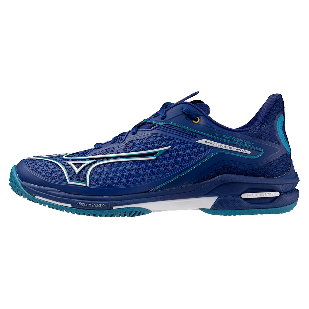 Men`s Wave Exceed Tour 6 Tennis Shoes Bellwether Blue and White MIZUNO