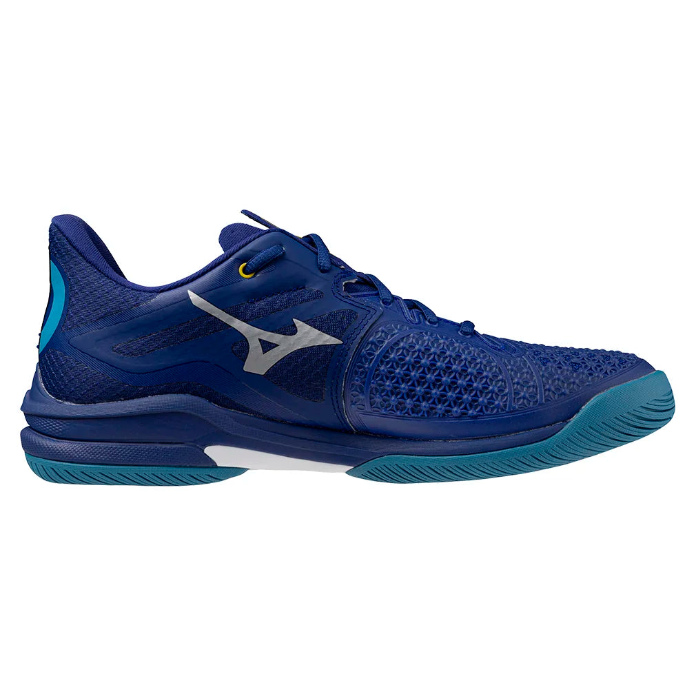 Men`s Wave Exceed Tour 6 Tennis Shoes Bellwether Blue and White MIZUNO