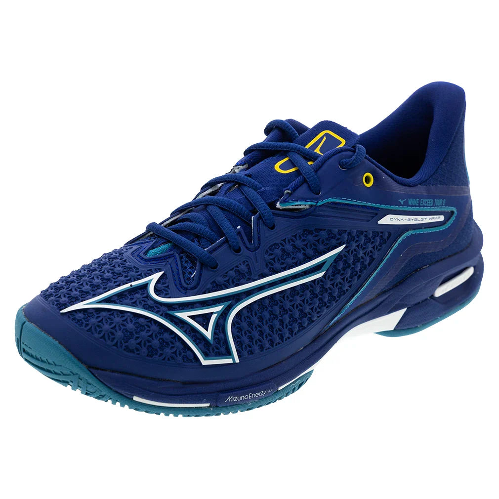Men`s Wave Exceed Tour 6 Tennis Shoes Bellwether Blue and White MIZUNO 7 Blue
