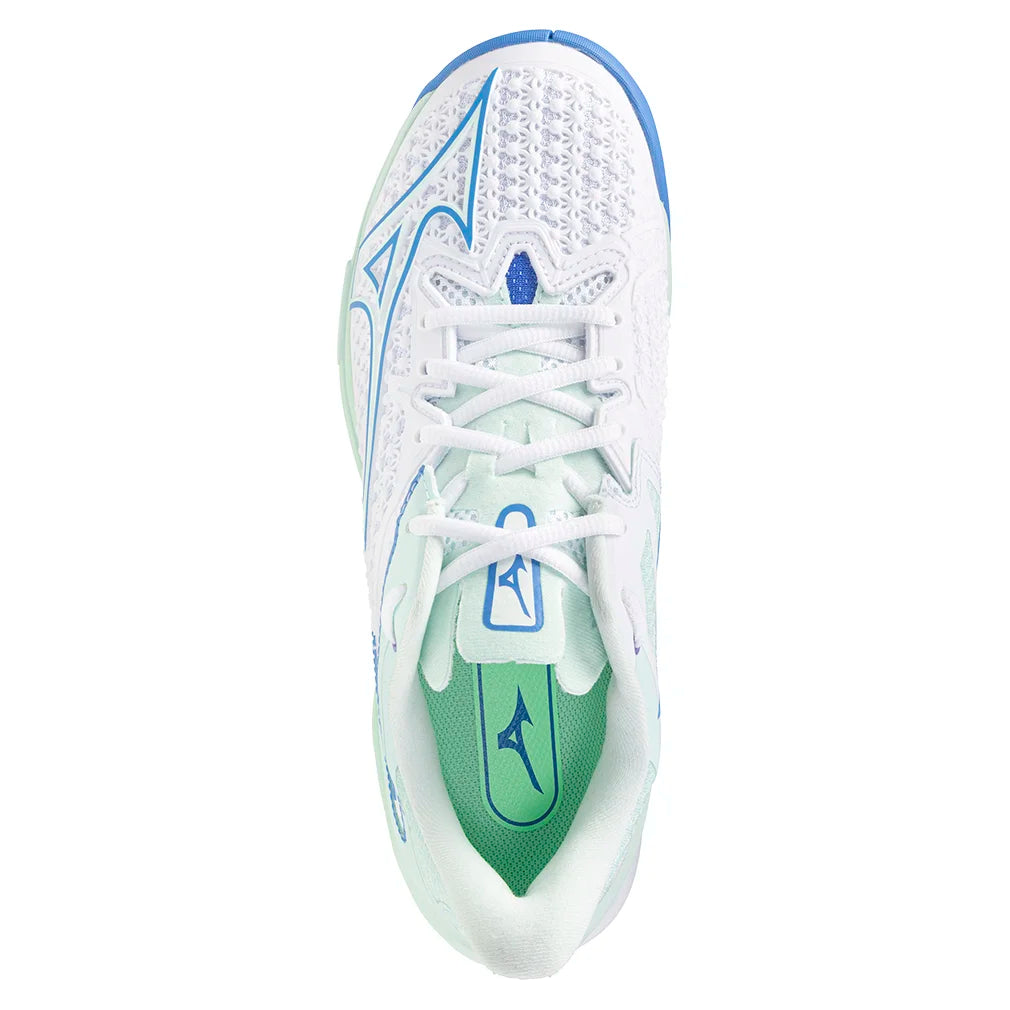 Women`s Wave Exceed Tour 6 Tennis Shoes White and Frontier Blue MIZUNO
