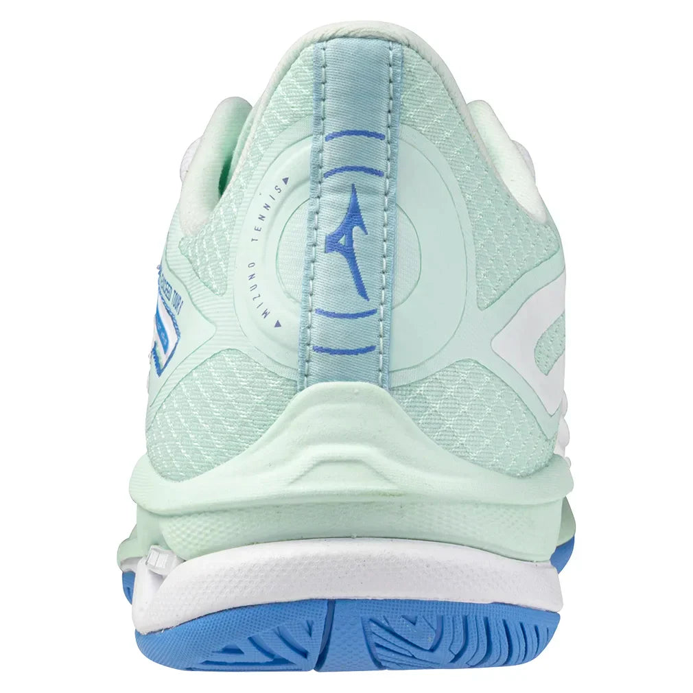 Women`s Wave Exceed Tour 6 Tennis Shoes White and Frontier Blue MIZUNO