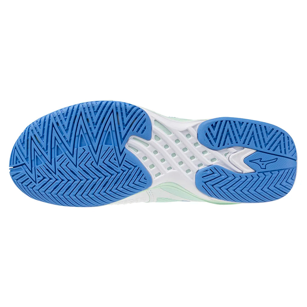 Women`s Wave Exceed Tour 6 Tennis Shoes White and Frontier Blue MIZUNO