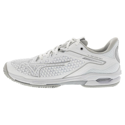 Women's Wave Exceed Tour 6 AC Tennis Shoes White and Silver Womens Shoes MIZUNO