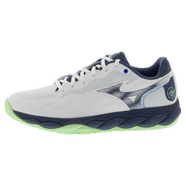 Men`s Wave Enforce Court Tennis Shoes White and Vintage Indigo MIZUNO