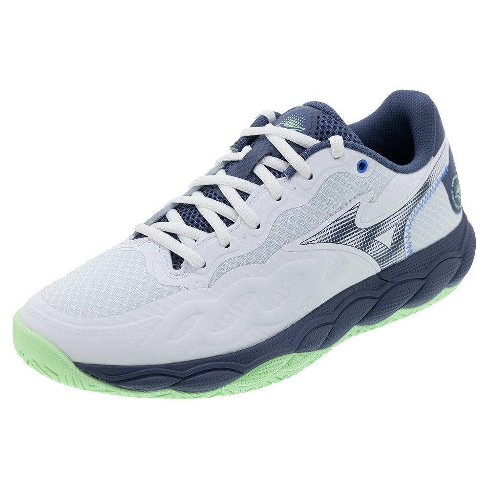 Men`s Wave Enforce Court Tennis Shoes White and Vintage Indigo MIZUNO 7 White