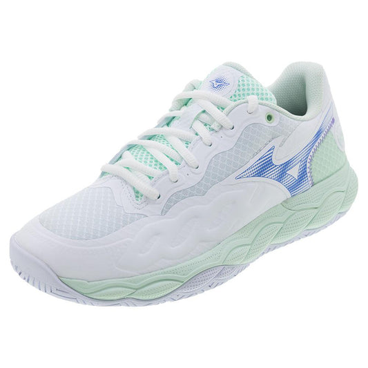 Women`s Wave Enforce Court Tennis Shoes White and Frontier Blue MIZUNO 6 White