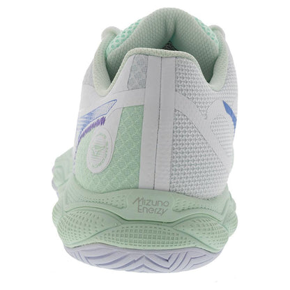 Women`s Wave Enforce Court Tennis Shoes White and Frontier Blue MIZUNO