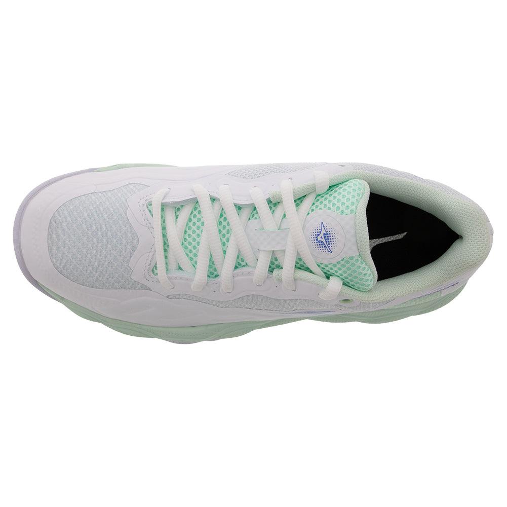 Women`s Wave Enforce Court Tennis Shoes White and Frontier Blue MIZUNO