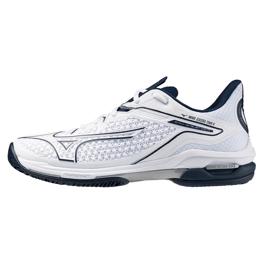 Mens Wave Exceed Tour 6 Clay Tennis Shoes White and Dress Blues Top Tennis Shoes MIZUNO