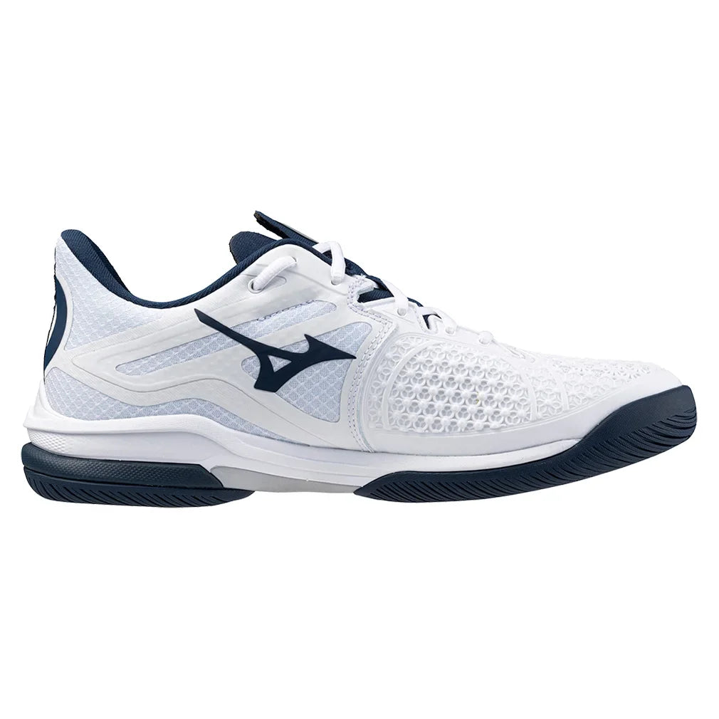 Mens Wave Exceed Tour 6 Clay Tennis Shoes White and Dress Blues Top Tennis Shoes MIZUNO