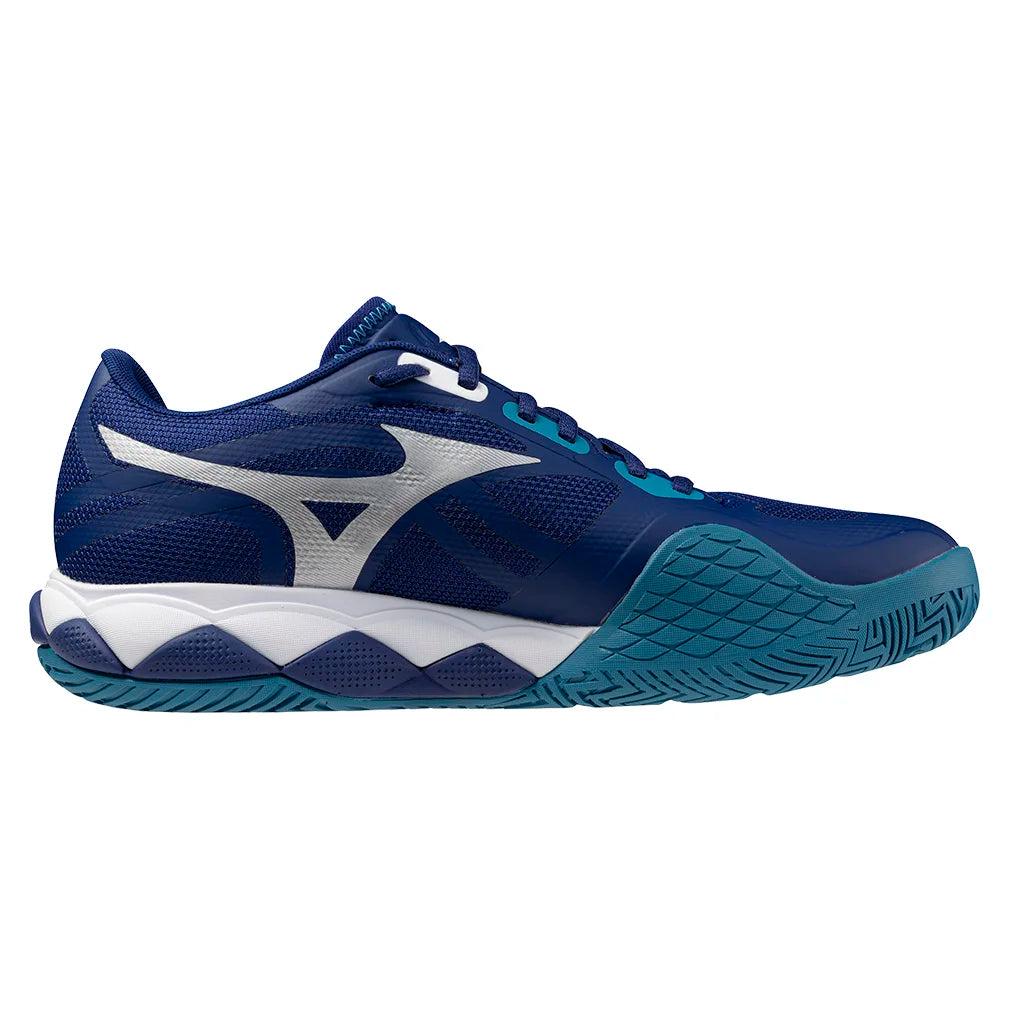 Men`s Wave Enforce Tour 2 Tennis Shoes Bellwether Blue and White MIZUNO