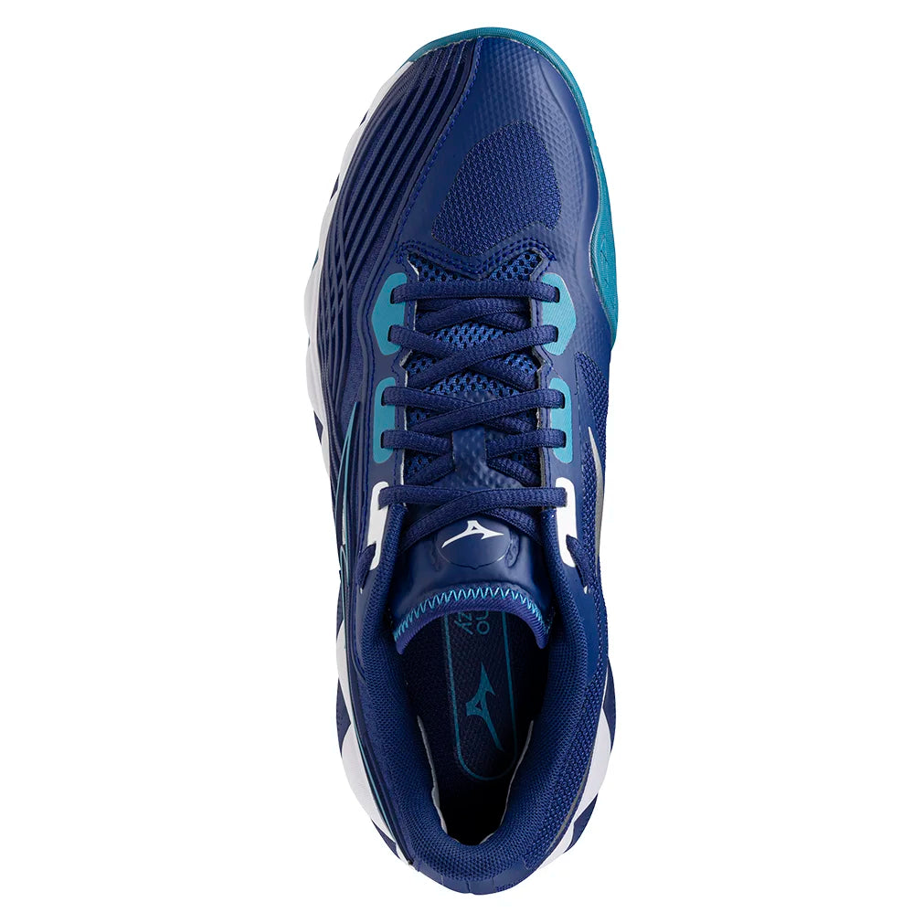 Men`s Wave Enforce Tour 2 Tennis Shoes Bellwether Blue and White MIZUNO