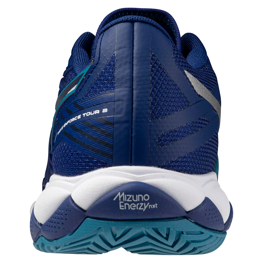 Men`s Wave Enforce Tour 2 Tennis Shoes Bellwether Blue and White MIZUNO