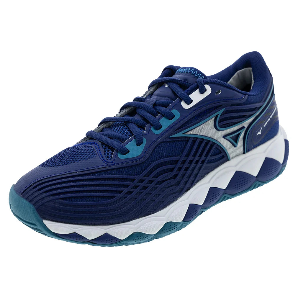 Men`s Wave Enforce Tour 2 Tennis Shoes Bellwether Blue and White MIZUNO 7 Blue
