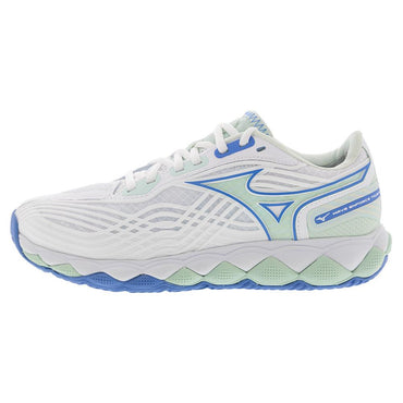 Women`s Wave Enforce Tour 2 Tennis Shoes White and Frontier Blue MIZUNO