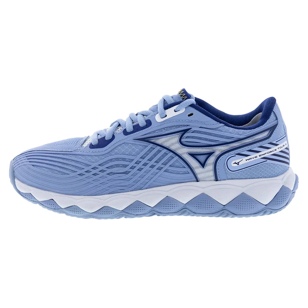 Women`s Wave Enforce Tour 2 Tennis Shoes Bel Air Blue and White MIZUNO