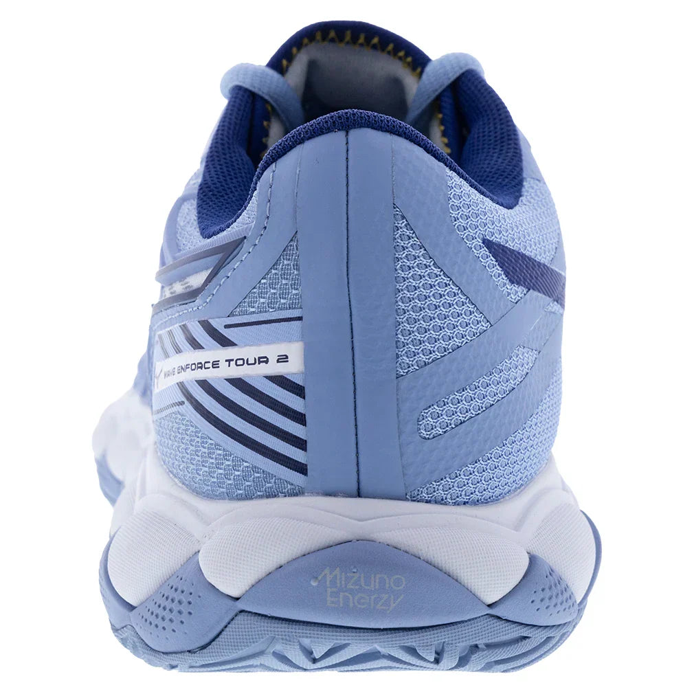 Women`s Wave Enforce Tour 2 Tennis Shoes Bel Air Blue and White MIZUNO