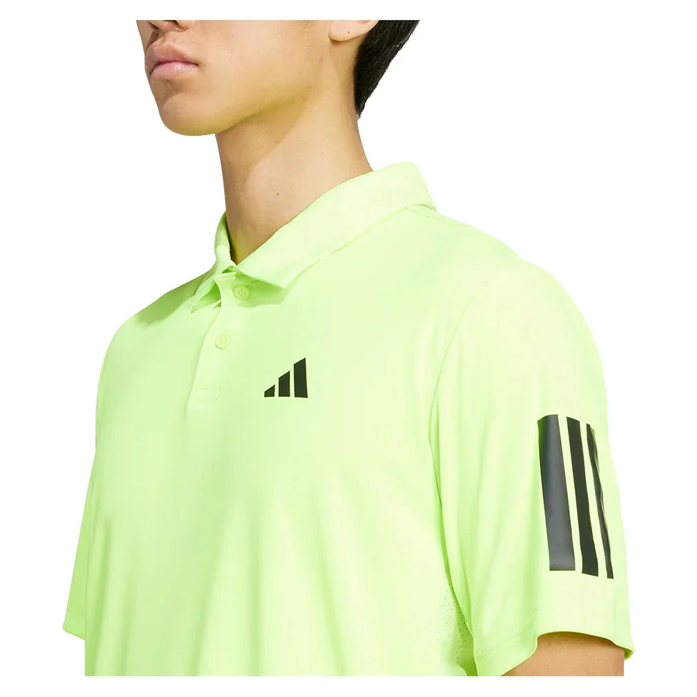 Men`s Club 3 Stripe Tennis Polo Lucid Lemon MENS APPAREL ADIDAS
