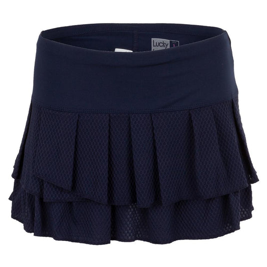 Women's Wavy Pleat Tier Tennis Skort Midnight Womens Apparel LUCKY IN LOVE Blue XS
