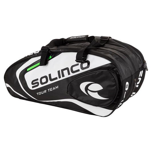 15-Pack Tour Team Tennis Racquet Bag White and Black with Green Zipper Lining Tournament Gear SOLINCO Black