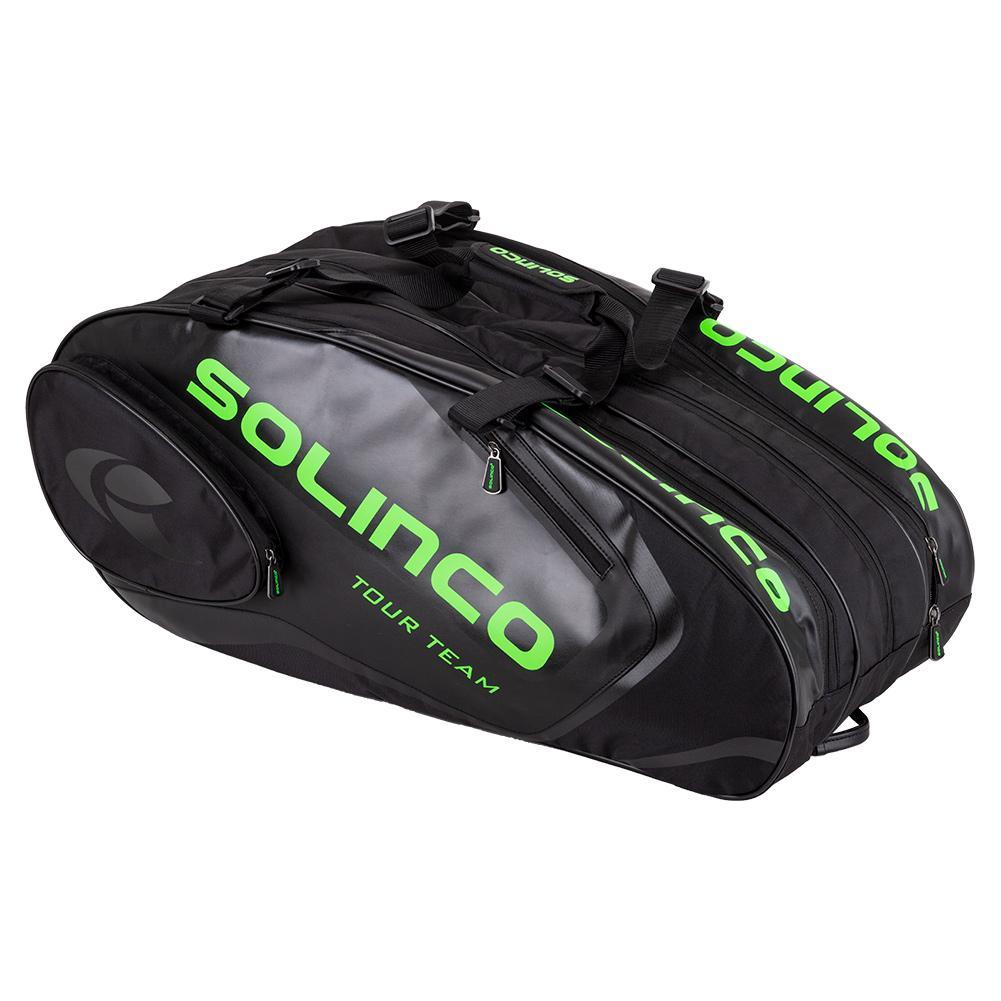 15-Pack Tour Team Tennis Racquet Bag Black and Neon Green Tournament Gear SOLINCO Black