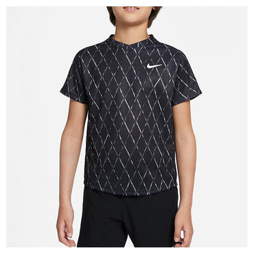Boys' Court Dri-FIT Victory Printed Tennis Top Last Chance Offers NIKE Black XS