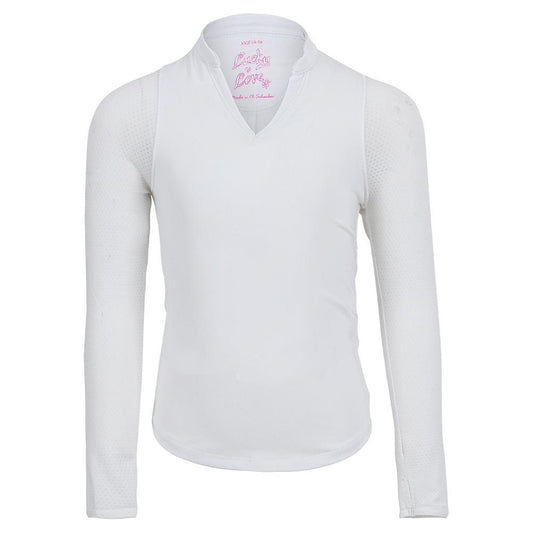 Girls' Mandarin Collar Long Sleeve Tennis Top White Outerwear LUCKY IN LOVE White 2XS