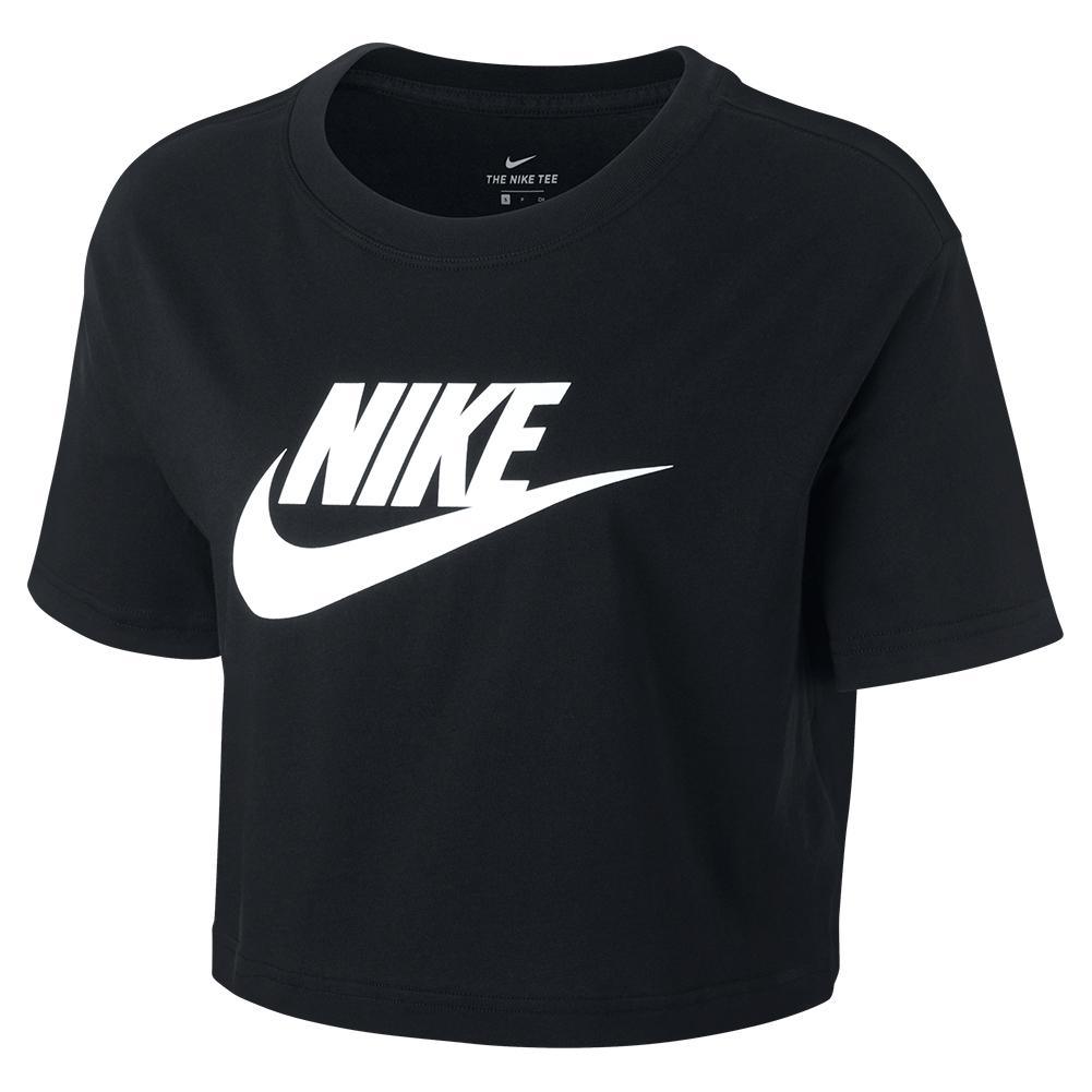 Women's Sportswear Essential Cropped T-Shirt Womens Apparel NIKE Black/White L